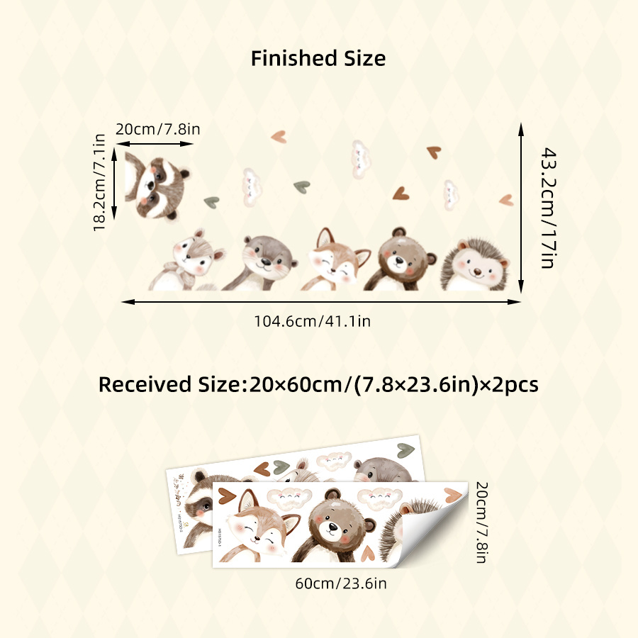 Image of Set Of Animal Wall Stickers For Kids Room, Removable Nursery Decals, Bathroom Glass Door Decor Hedgehog Bear, Cloud Heart For Baby Toddler Bedroom Playroom,school Decor