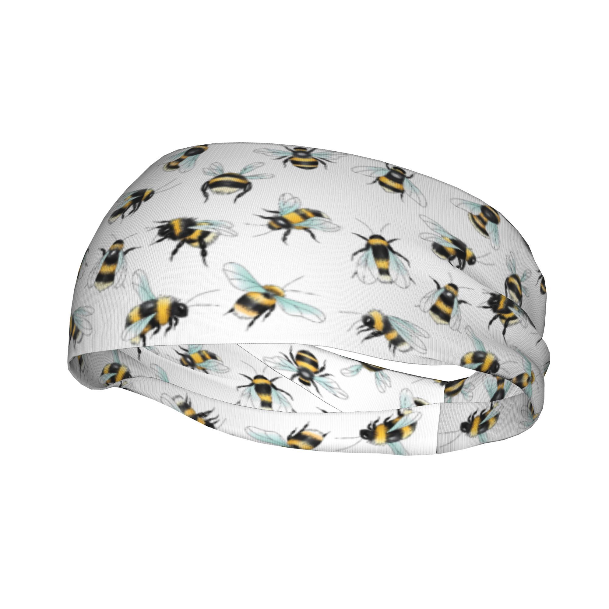 TEMU 2d Print Design Bee Fashion Headband Stretchy Exercise Hair Accessory Moisture Wicking Material Workout Headwear For