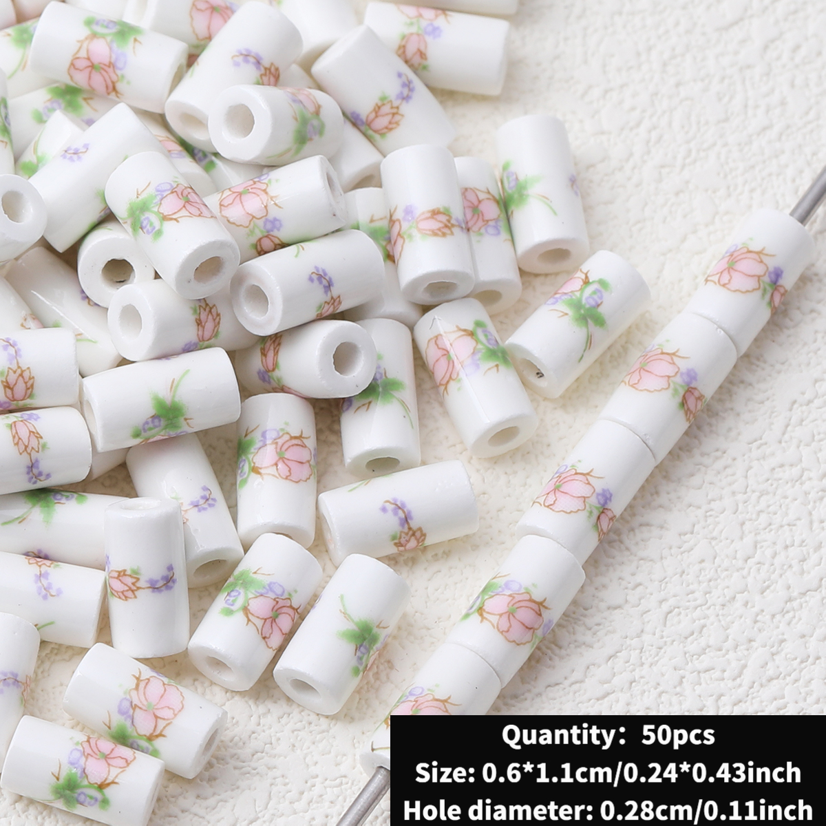 Cute Ceramic Decal Cylindrical Beads, 20pcs Set for DIY