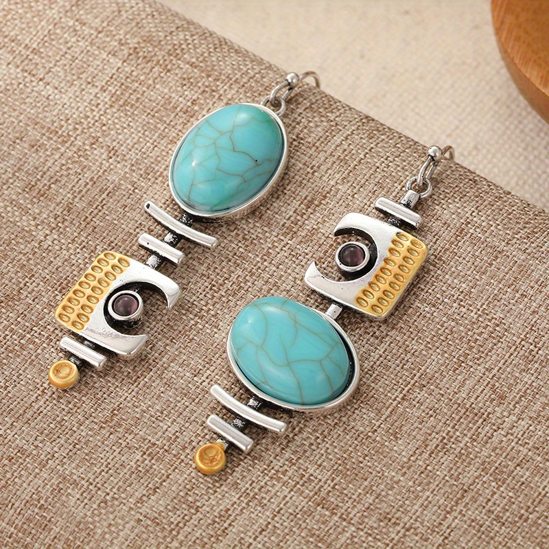 Boho Turquoise Earrings Vintage Geometric Pendant