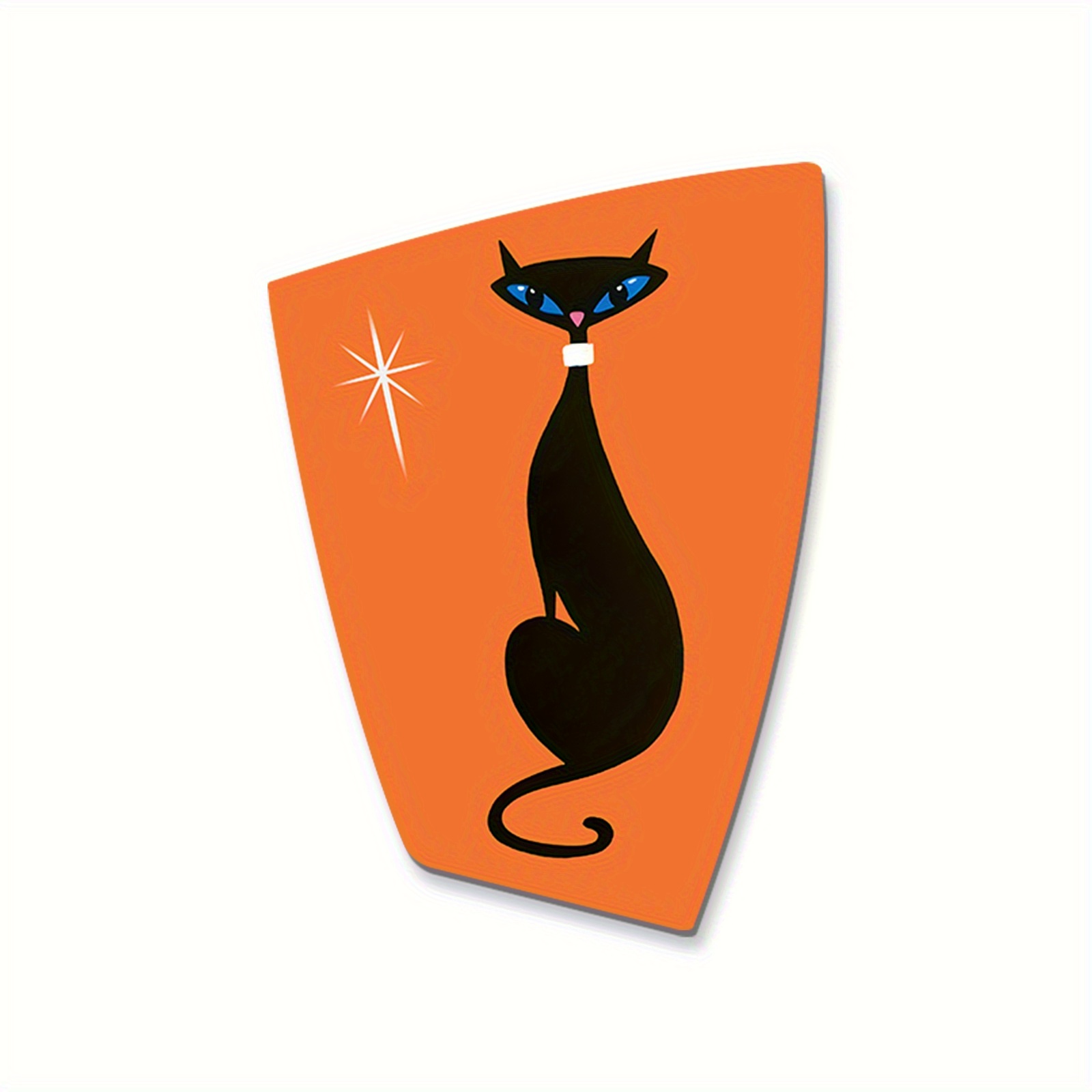 TEMU 2d Flat, 1pc Retro Medieval Atomic Style Black Cat Wooden Wall Art - Vibrant Orange And Blue Accents, Handcrafted Wooden Sign, Decor Gift