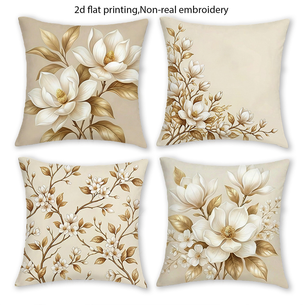TEMU Set federe per cuscini estive con di magnolia beige e , stampa su un solo , senza imbottitura, multimisura per , soggiorno, camera da letto