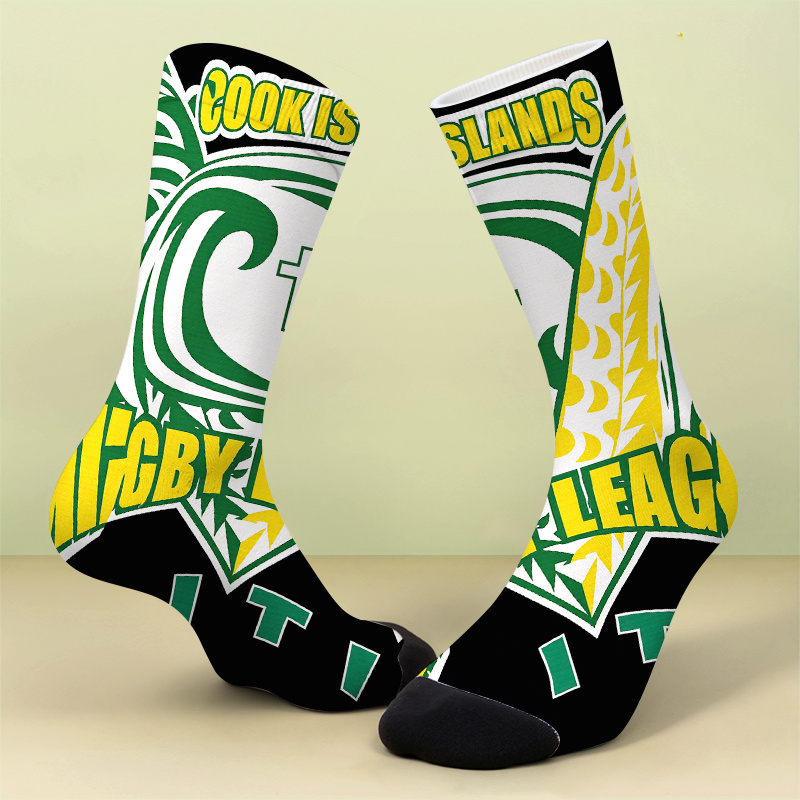 TEMU A Pair Of Printed Socksgreen And Yellow Socks With 'cook Islands' And 'ngcby Leagm' Designssoft, Comfortable, And Breathable, This Is A , Cute,