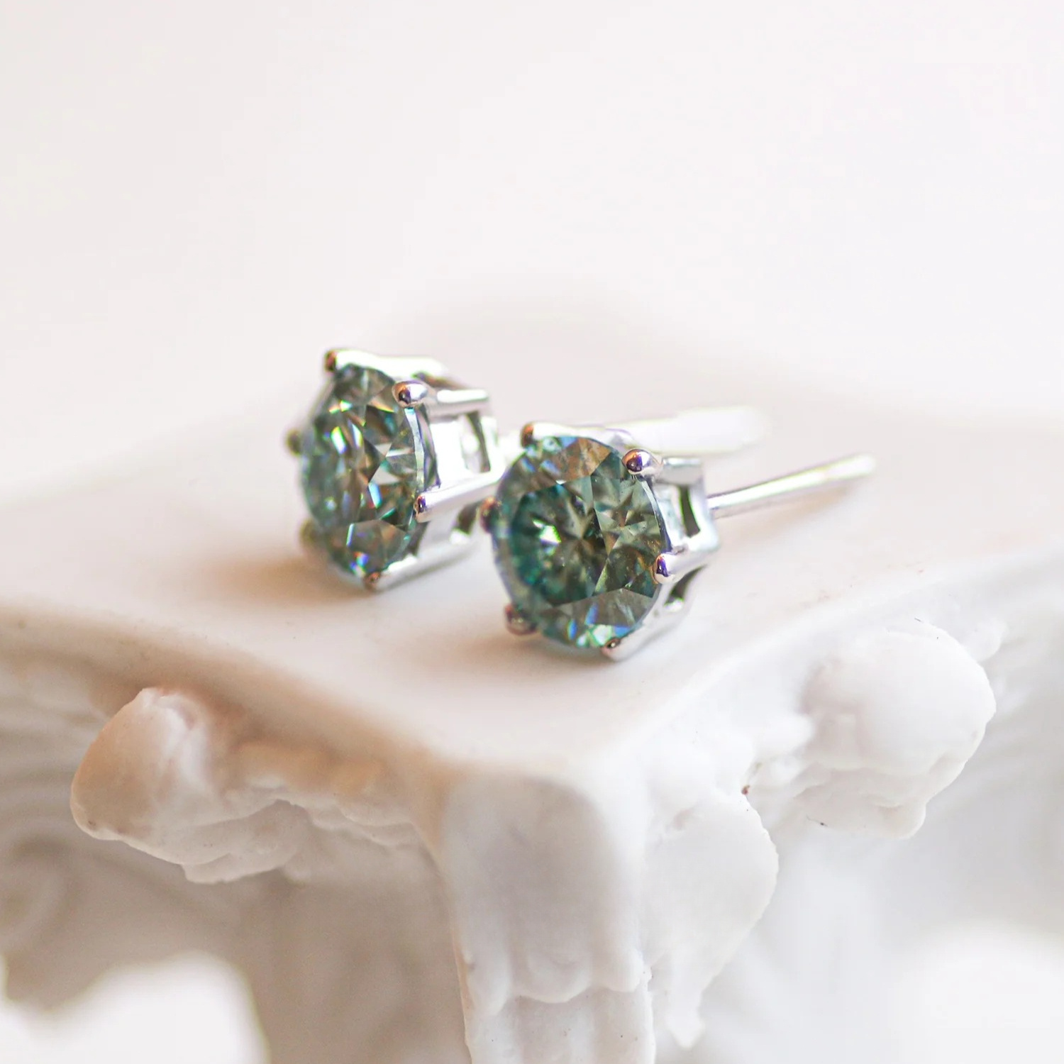 Women's 0.5/1/2/3 Carat Light Blue Moissanite Stud Earrings, Anniversary Gift