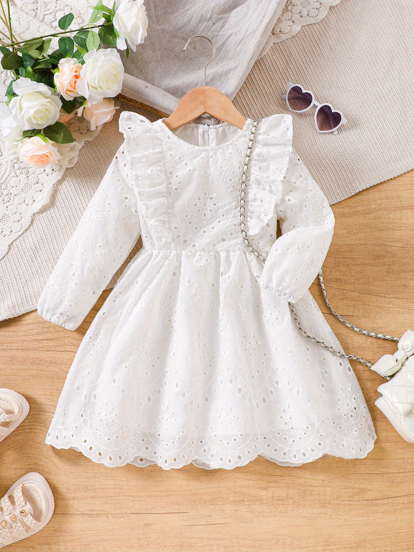 girls white lace trimmed long sleeve dress collar Temu Ireland