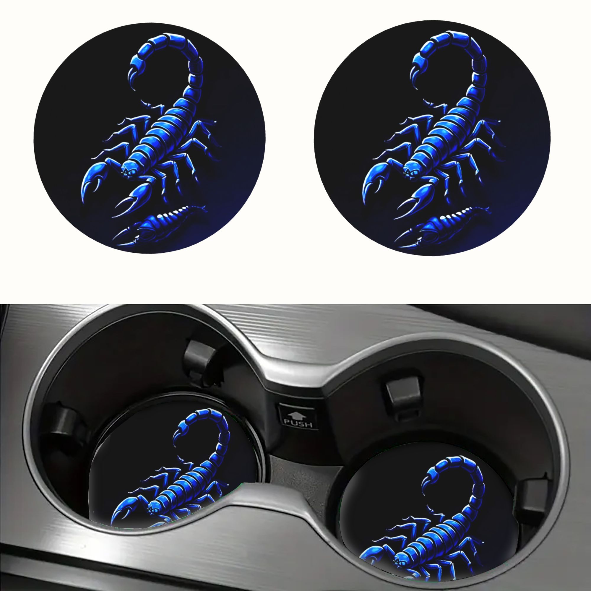 TEMU 2pcs Designed As A Blue Theme Car Cup Holder Coaster, Anti-slip And Shockproof Universal Car Cup Holder Coaster, Universal Car Interior