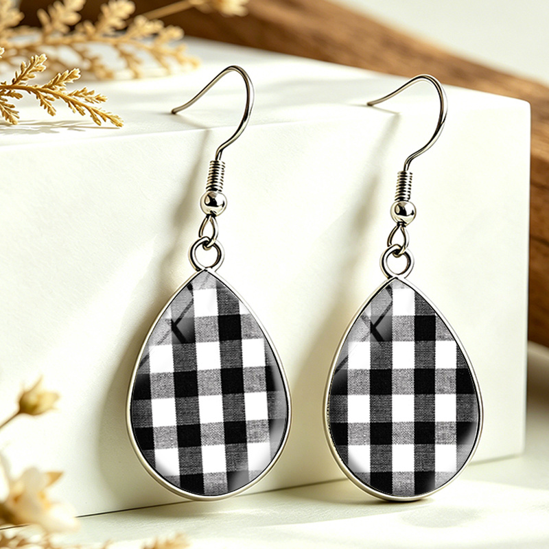 TEMU 1 Paire de Boucles d'Oreilles à Carreaux - , Adaptées pour un , Bijou en Cabochon de Verre, Cadeau pour la Saint-Valentin, des Mères, des