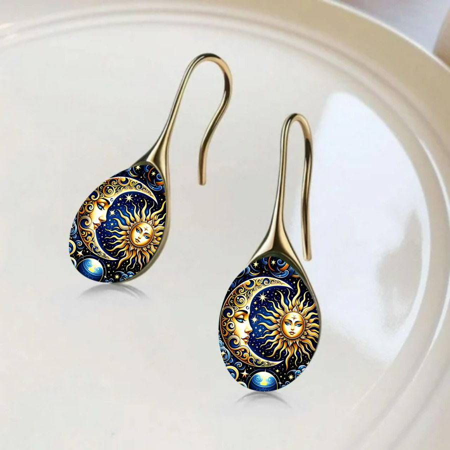TEMU 2pcs Sun And Moon Earrings Celestial Earrings Earrings Ovalearrings Star Earrings Jewelry Accessories Unique Jewelry Christmas Gifts Valentine's