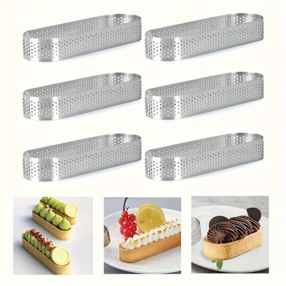 TEMU 6 pezzi, Anelli per torte ovali, 13.0 cm x 4.5 cm, Anelli per torte alla mousse, Anelli, Stampi per pancake, Utensili da , Gadget da cucina,