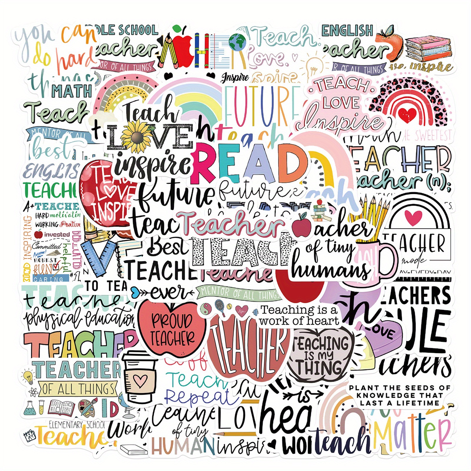 slika predmeta paket 50 vintage in ljubkih nalepk za dan učiteljev, s smešnimi risankami in cartoon umetnostjo, popolne za okrasitev kovčkov, prtljage ali kot darila za zabave