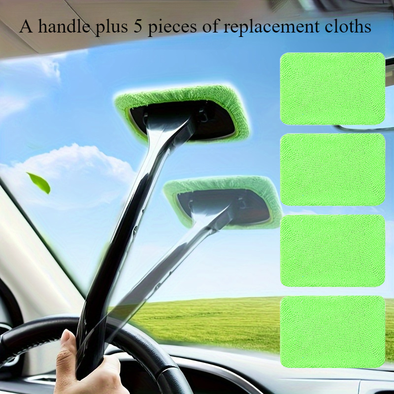 a handle with 5 replacement cloths easy to grip long handle car windshield cleaning brush effortlessly protect and   windows