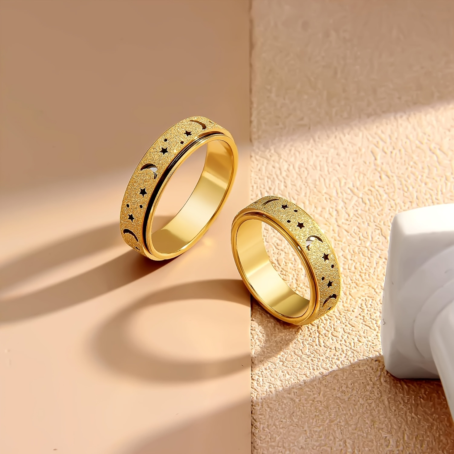 1pc fashionable stainless steel frosted ring with small hollow moon and   mens unique rotating decompression ring suitable for daily wear perfect gift for eid al fitr and   Product details 2