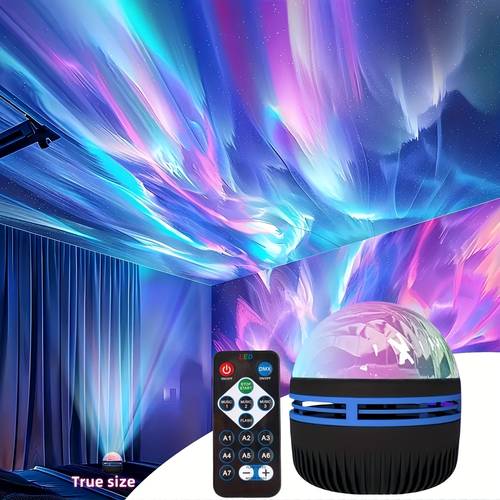 1pc northern lights projection light led effect lighting with remote control non rechargeable button battery suitable for parties birthdays mothers day valentines day easter ramadan bedroom home decoration