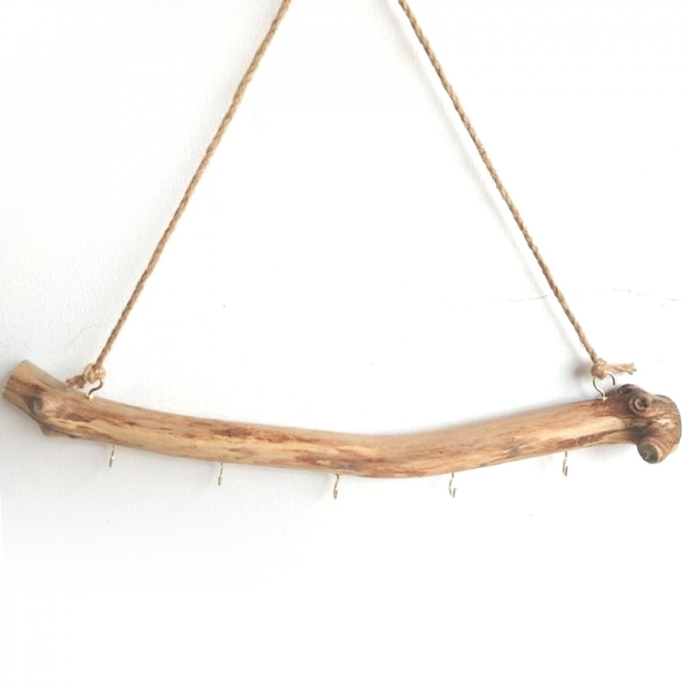 TEMU Natural Driftwood Decorative Branches, Farmhouse Style Wall Mounted Storage Rack With 5 Hooks- Rustic Wooden Jewelry Display Stand, No