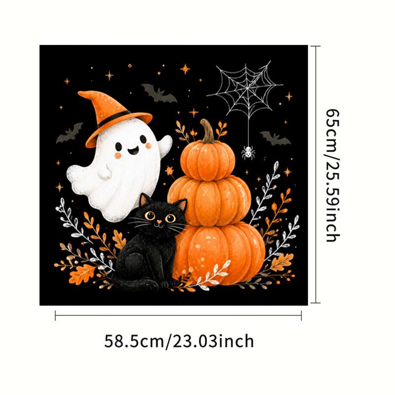 TEMU [2d Flat Decoration] 1pc Cute Halloween Black Cat Pumpkin Sticker, Oilproof, Durable Vinyl Decal, Seamless Design, Opaque, Ideal For Home