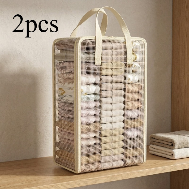 TEMU 2pcs Transparent Storage Bag, Sturdy Reinforced Handle, Zipper Style Storage Organizer, Suitable For Seasonal Clothing, Blankets, Seasonal