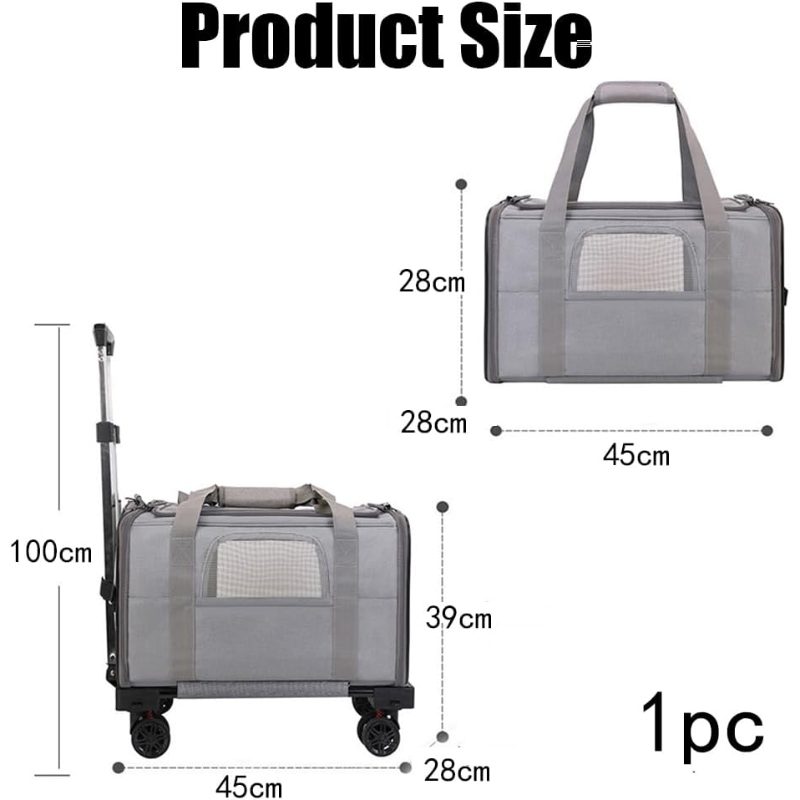 Rolling Soft-Sided Travel Bag with Wheels And Handle, Collapsible Design for Easy Storage, 360 Smooth Rolling Wheels, Adjustable Telescopic Handle, Soft Cozy Interior for Pets