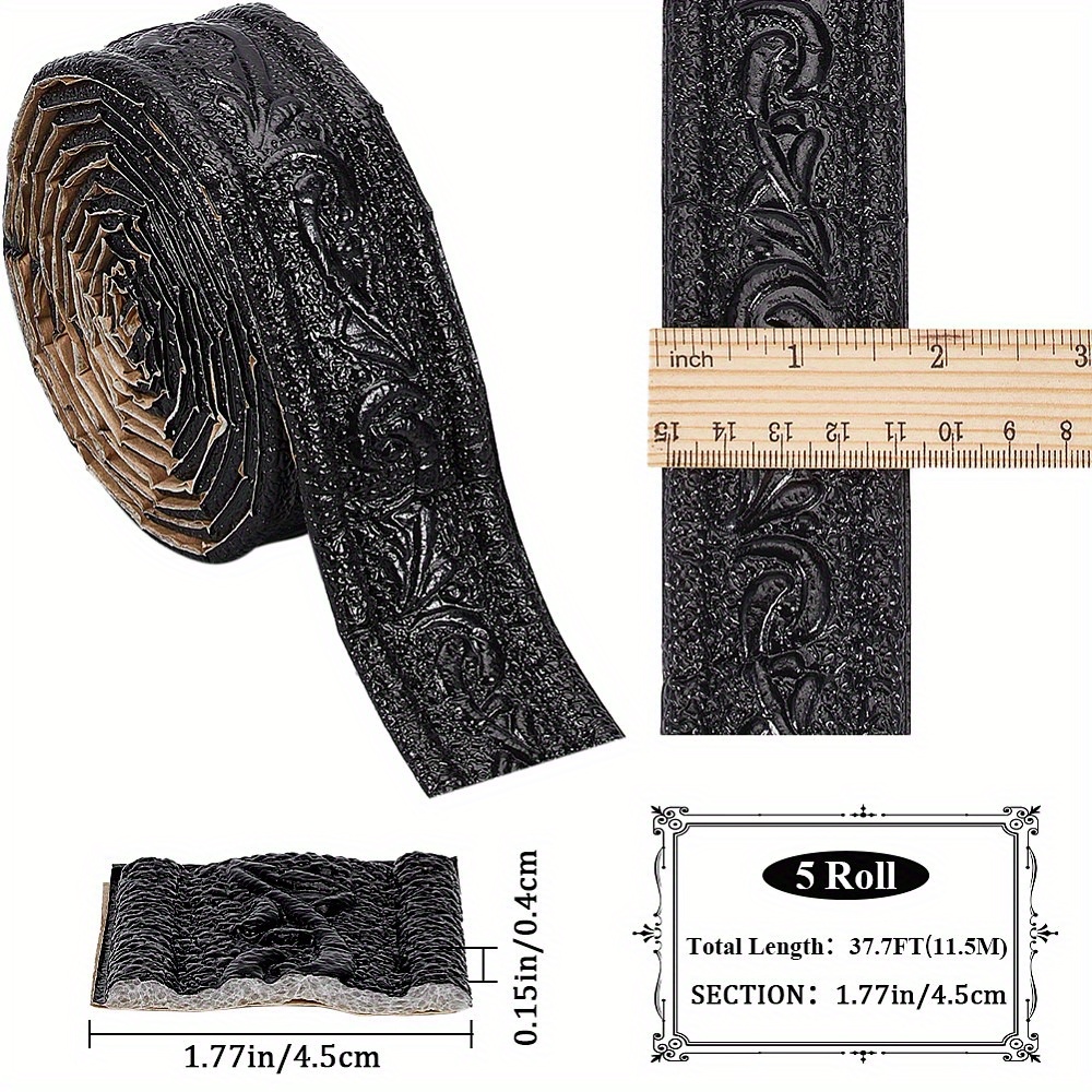 Image of 1 Set 5 Rolls Pvc Foam 3d Self-adhesive Waterproof Wallpaper Border Lines Skirting Stickers Wall Trim For Living Room Home Office Hotel Decoration Black 4.5cm 2./ Roll