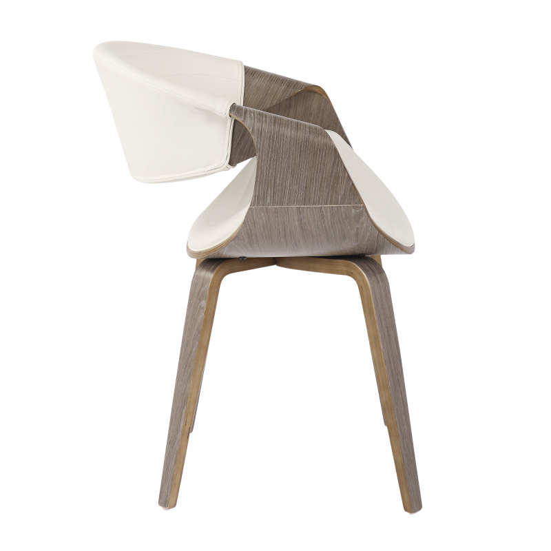 Mid-Century Modern Dining/Accent Chair in Light Grey And White Faux Leather
