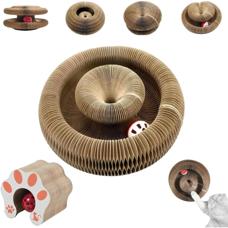 

Interactive Cat Scratcher Toy With - Foldable Magic Organ Design, High-quality Cardboard Construction, Indoor Play And Exercise For Kittens