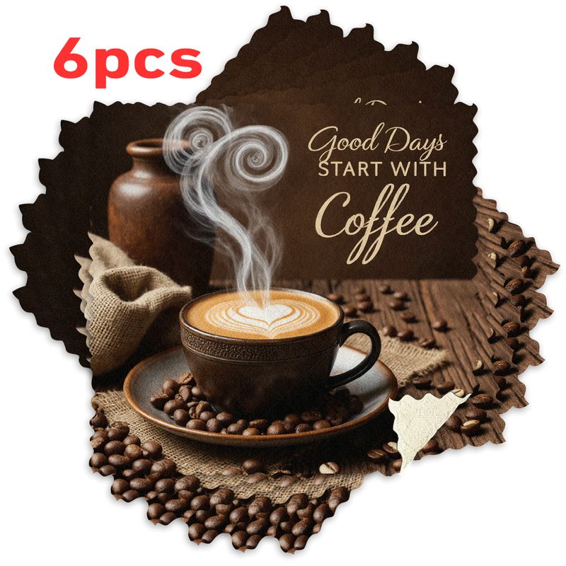 TEMU 3/6pcs Kitchen Dish Towels With Steaming Coffee Pattern, Reusable Cleaning Cloths, Microfiber Scrub Cloths, Highly Absorbent And Easy To Clean,