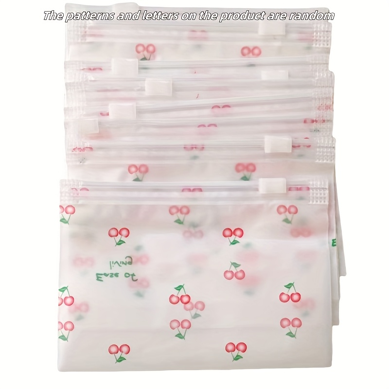TEMU 12/24pcs Cherry Cartoon Printed Pvc Gift Bags And Moisture-proof, Reusable Suitable For Storing Small Items Like Additions, Stationery,