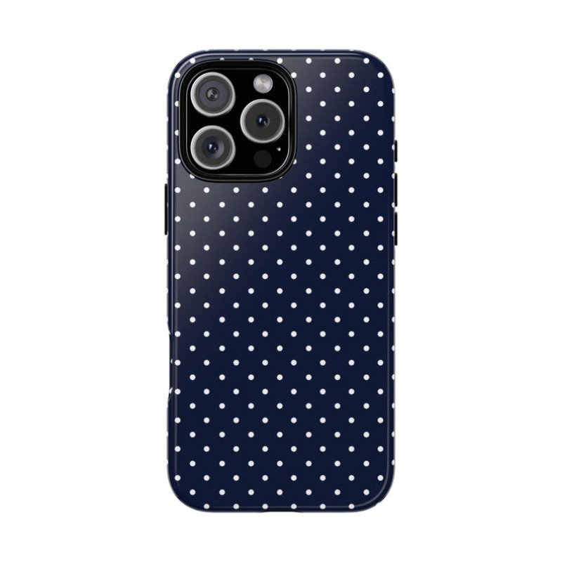 TEMU Phone Case - Phone Case: Navy Blue Polka Dot Pattern Drop-proof Phone Case. Suitable For Iphone 17/15 Plus/15 Pro/15/14 Pro/14/13/12 Pro Max/12