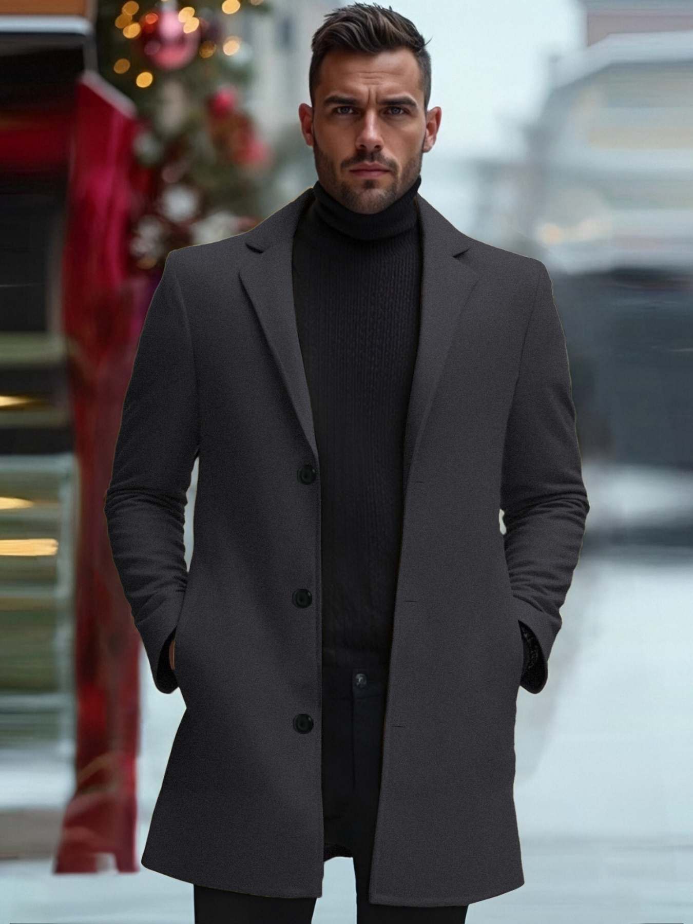 *'s Fit Tweed Overcoat Elegant *-Length Casual Jacket with Button  Front, Black Spring and Fall, Casual Outerwear Sleek Casua