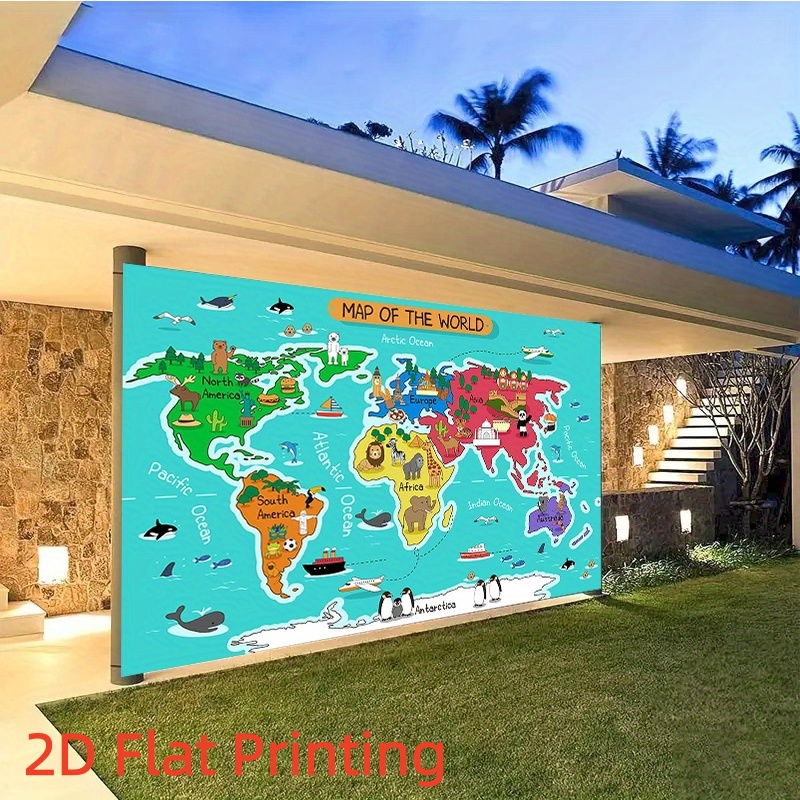 2d flat 2d flat 2d flat 2d flat 2d flat printing banner 1pc party banner vibrant cartoon world map backdrop colorful     for holiday parties home decor durable polyester   map wall decor