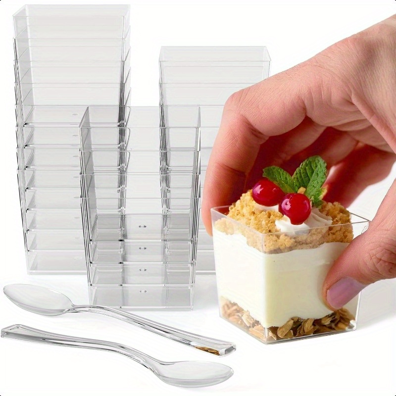 100 Pcs Pink Dessert Cups With Spoons Mini Clear Plastic
