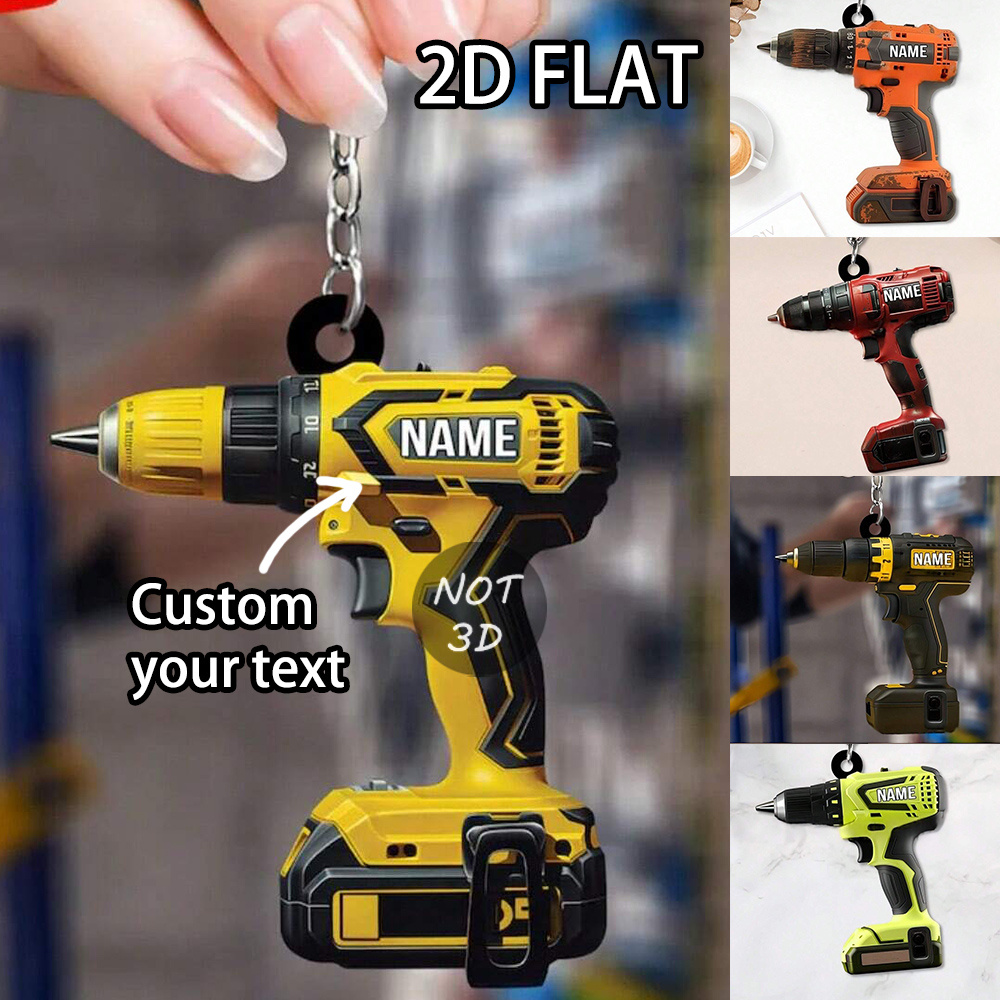 TEMU 2d Flat, 1 Custom 2d Flat Electric Drill Keychain Backpack Tag, Personalized Electric Drill Name Keychain Sports Keychain Pendant, Creative