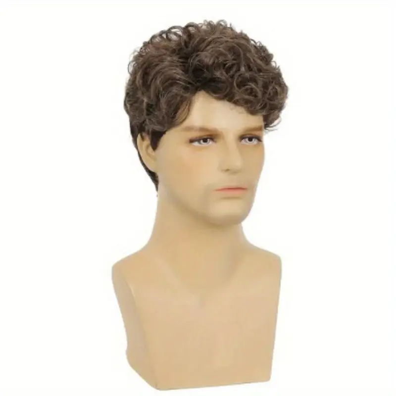 1pc Cool Style Men'S Short Curly Brown Wig - Fluffy Voluminous Synthetic Hairpiece, Easy to Maintain, Comfortable Fit for Daily Wear & Parties details 3