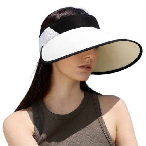 women sun visor hat wide brim hollowed ponytail hat pleated golf sports outdoor sun hat