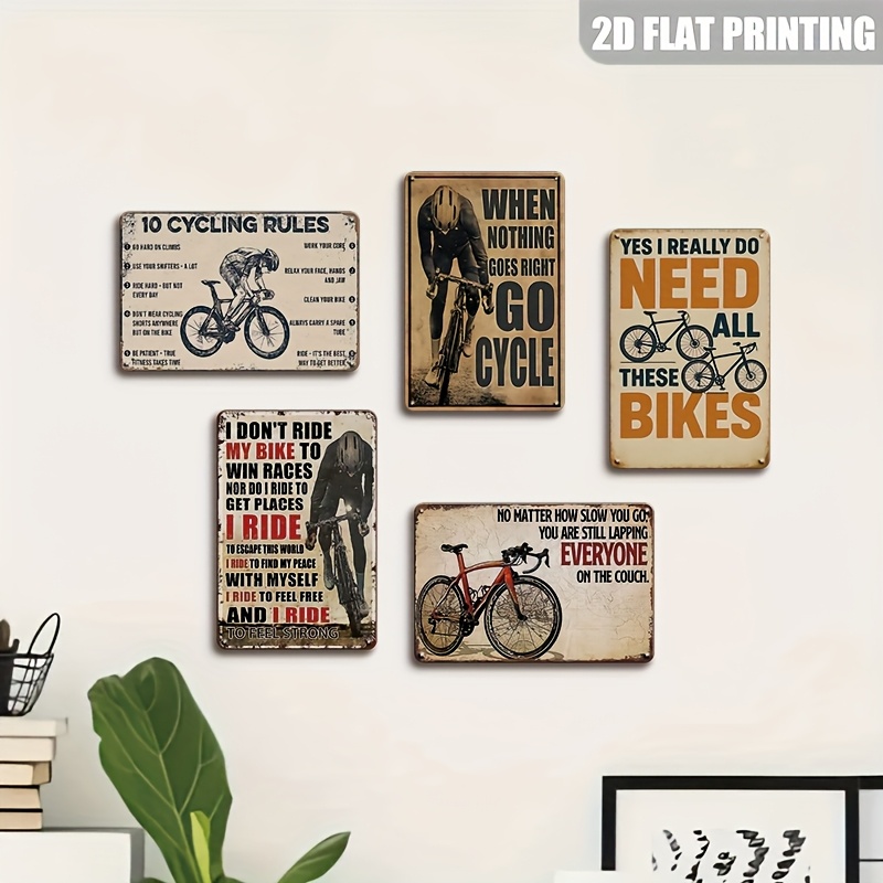 TEMU 2d Flat, 2d , 5pcs Set, Vintage Bicycle Wooden Sign, Bicycle Wall Art Hanging Plaque, Cycling Rules Wooden Wall Art, Cycling Enthusiast Wall