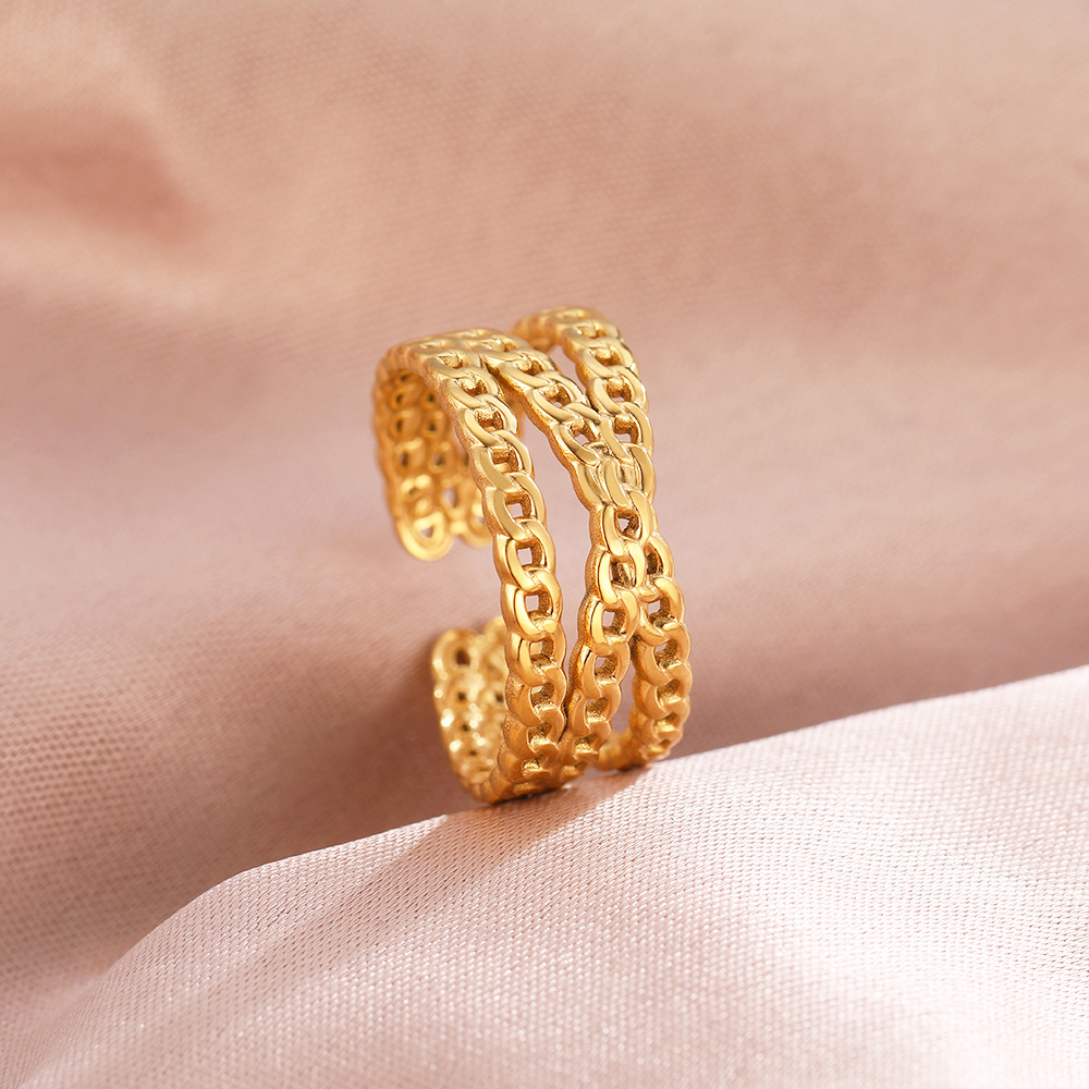 Double-Layer Cuban Chain Link Open Ring