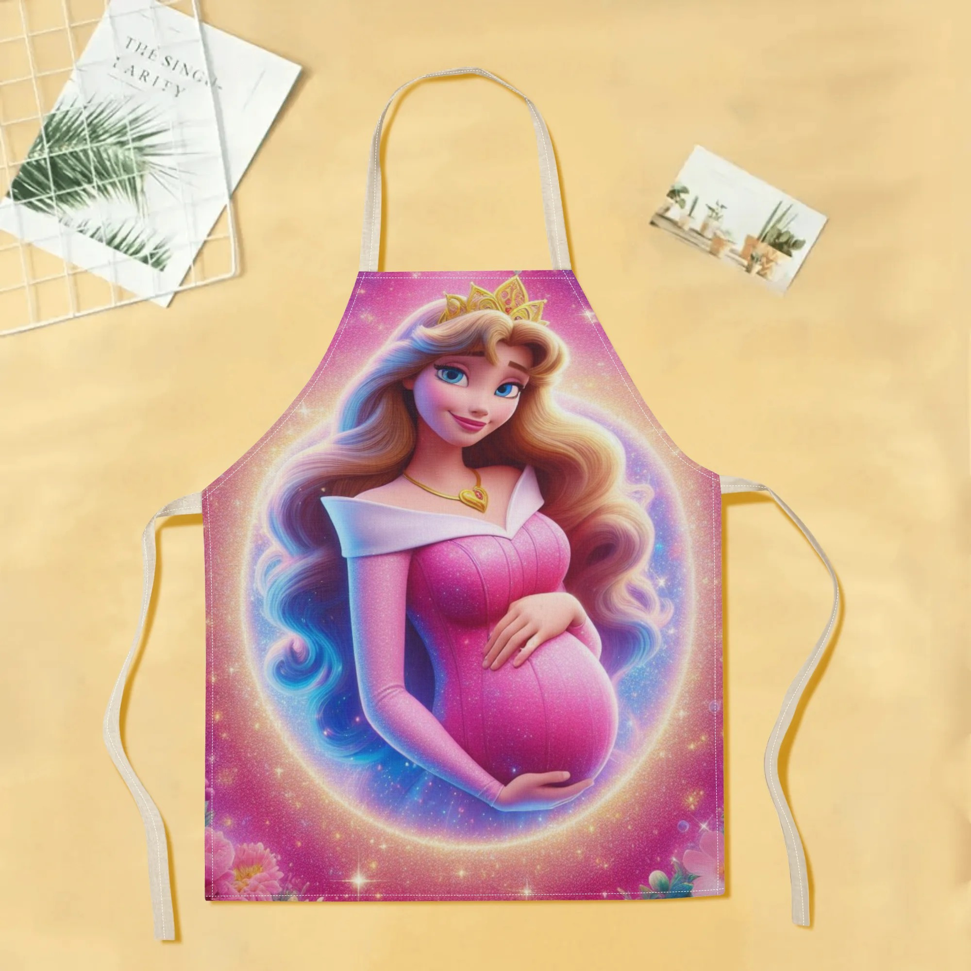 disney  -themed waterproof apron - vibrant cartoon princess print,   polyester, ideal for home, restaurants, cafes & supermarkets, restaurant apron|vibrant apron|waterproof polyester details 1