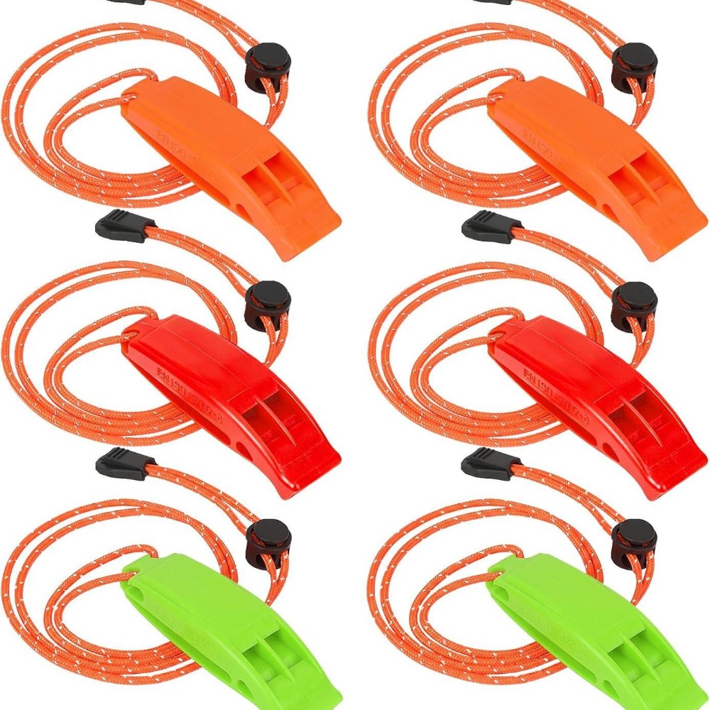 6pcs Safety Survival Whistles with Adjustable Reflective Lanyard