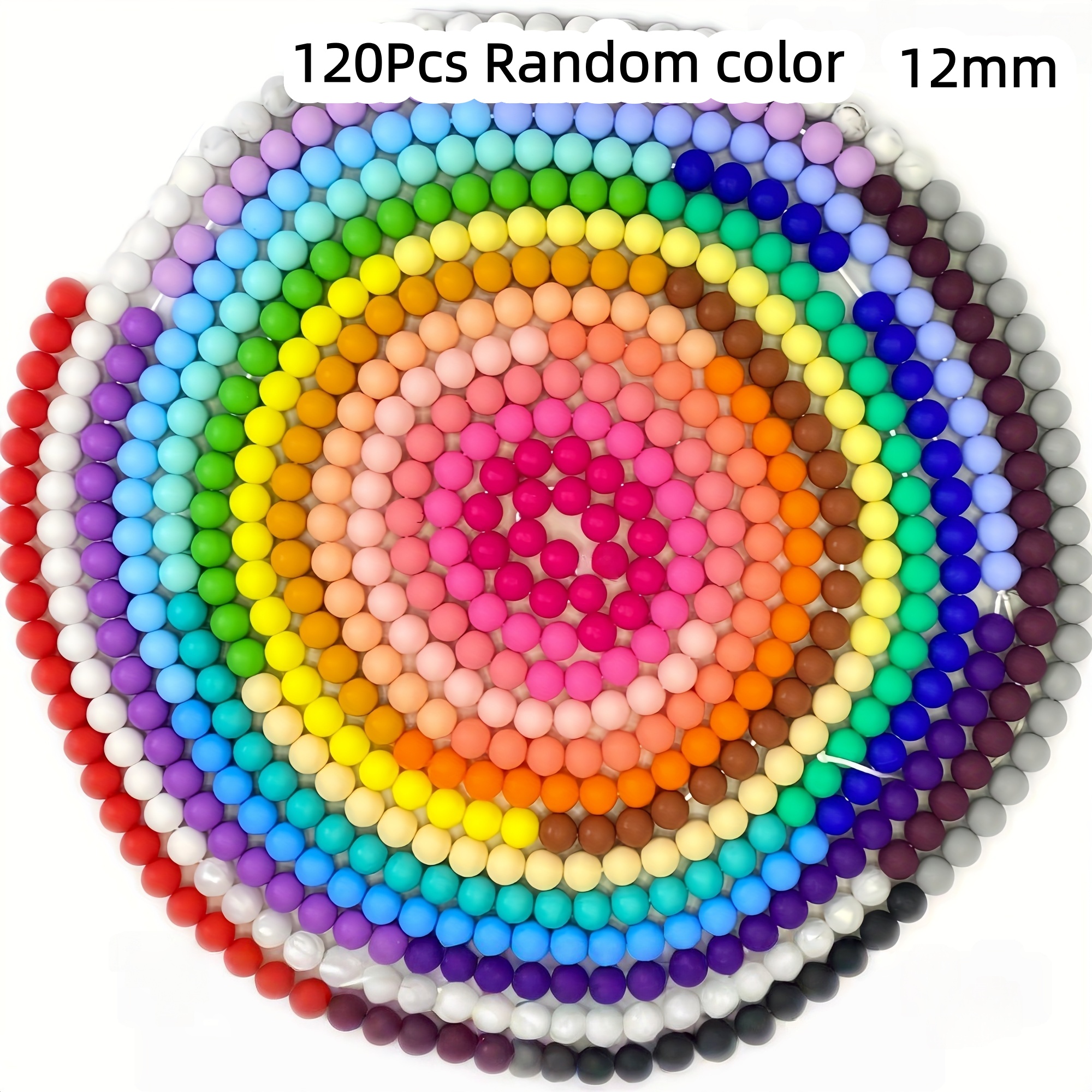 TEMU 120pcs Perles de silicone de couleur aléatoire, 15Mm/12Mm Perles rondes en caoutchouc de silicone pour la fabrication de bijoux, , bracelets,