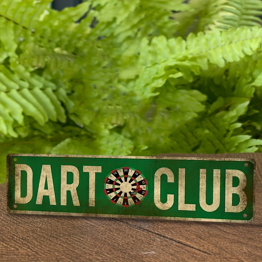 TEMU 2d Flat Retro Dartboard Club Wooden Sign – Red And Green Lettering Wall Decor – Heavy-duty Wood Bar, Garage, Game Room Decor – No Power Needed –