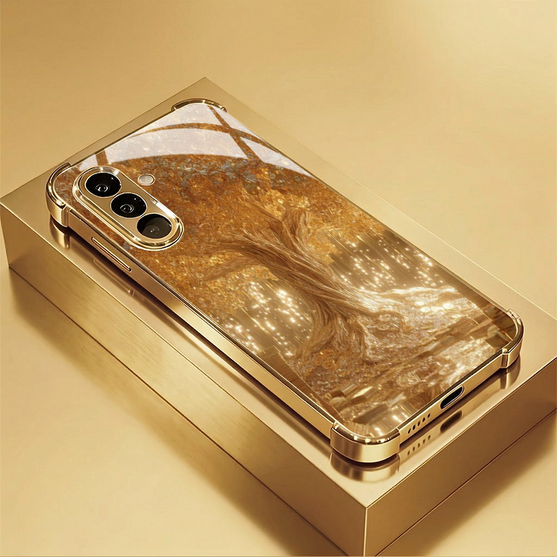 TEMU Phone Case - Gilded Tree Of , Electroplated Four-corner Anti-drop Glass Phone Case Suitable For Galaxy