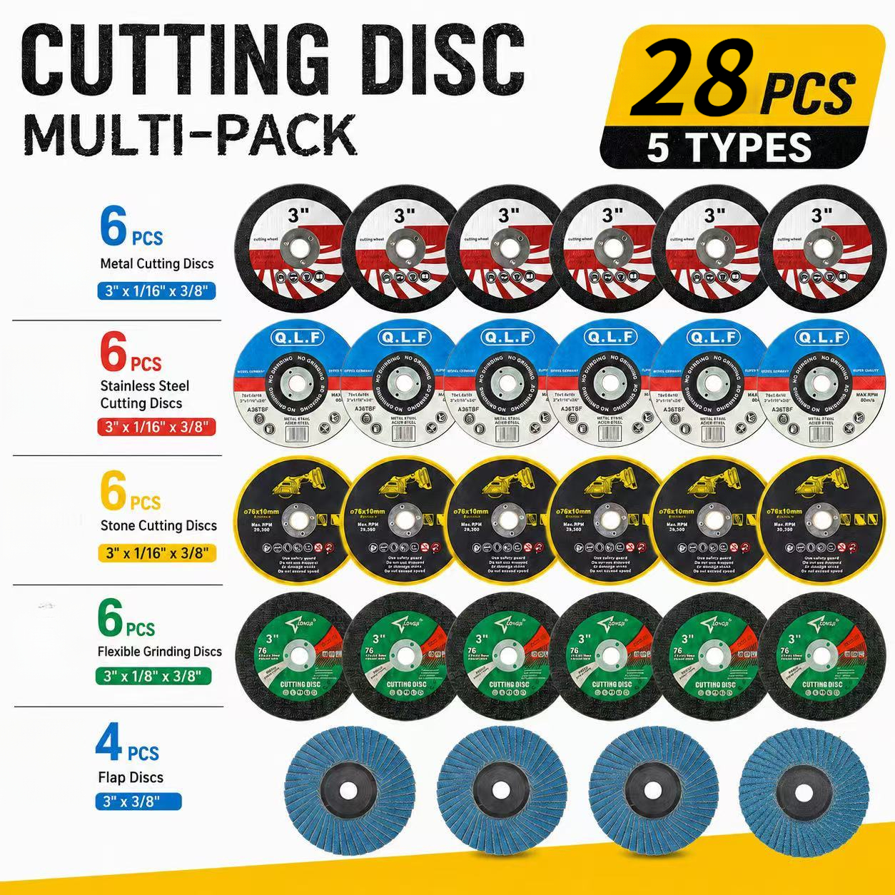 TEMU 3-inch/75mm Metal Cutting And Polishing Set, 28pcs, Includes 24 Stainless Steel Resin Cutting Discs   4 Premium Thickened Durable Grinding