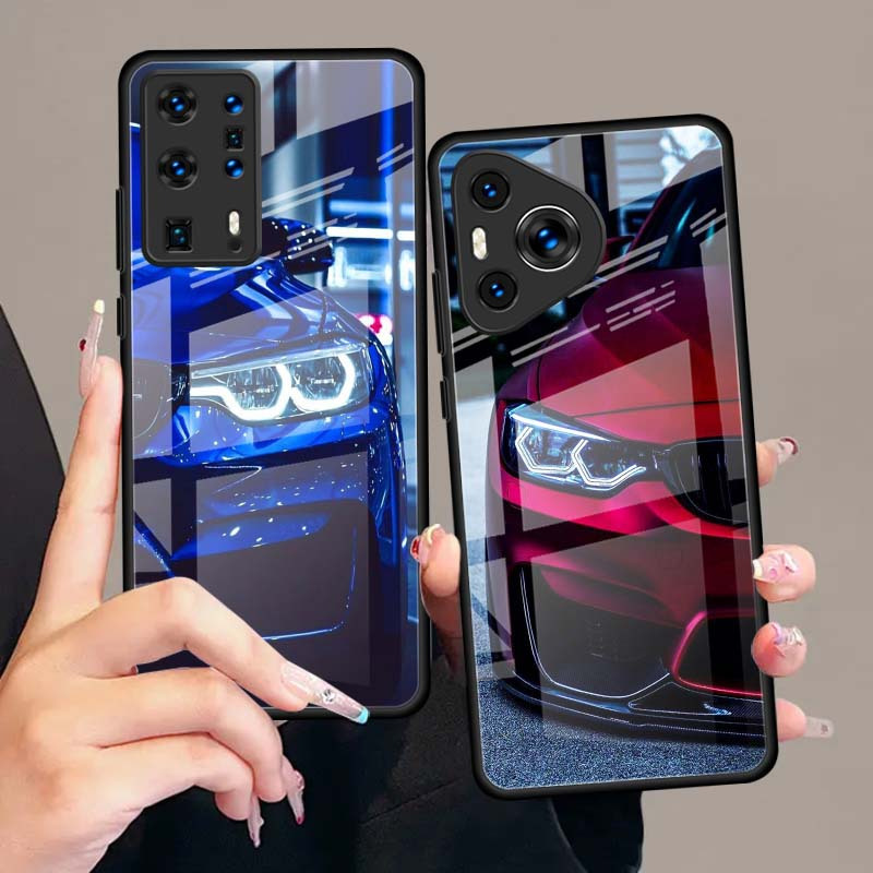 

Fashion Stylish Sports Car Pattern Black Tpu For Huawei P30 P40 P50 P60 P70 Pro Pro+ 5g Tempered Glass Cover Phone Case