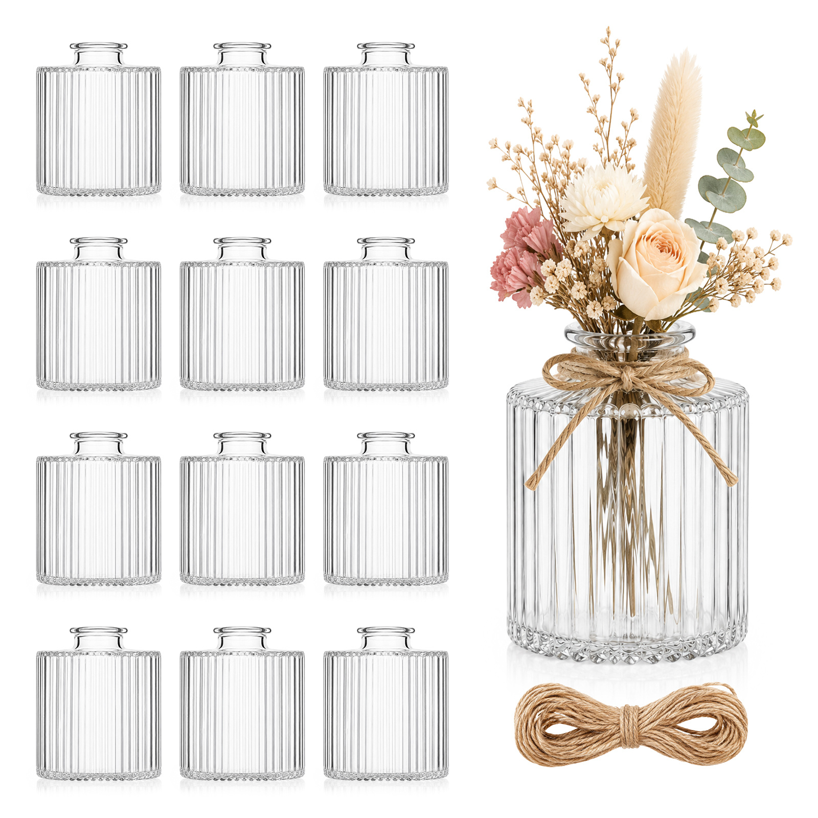 Image of 12pcs Transparent Glass Bottles Glass Flower Vases Mini With Included Suitable For Floral Arrangements Bulk Pack For Wedding Centerpieces Party Table Decorations And Home