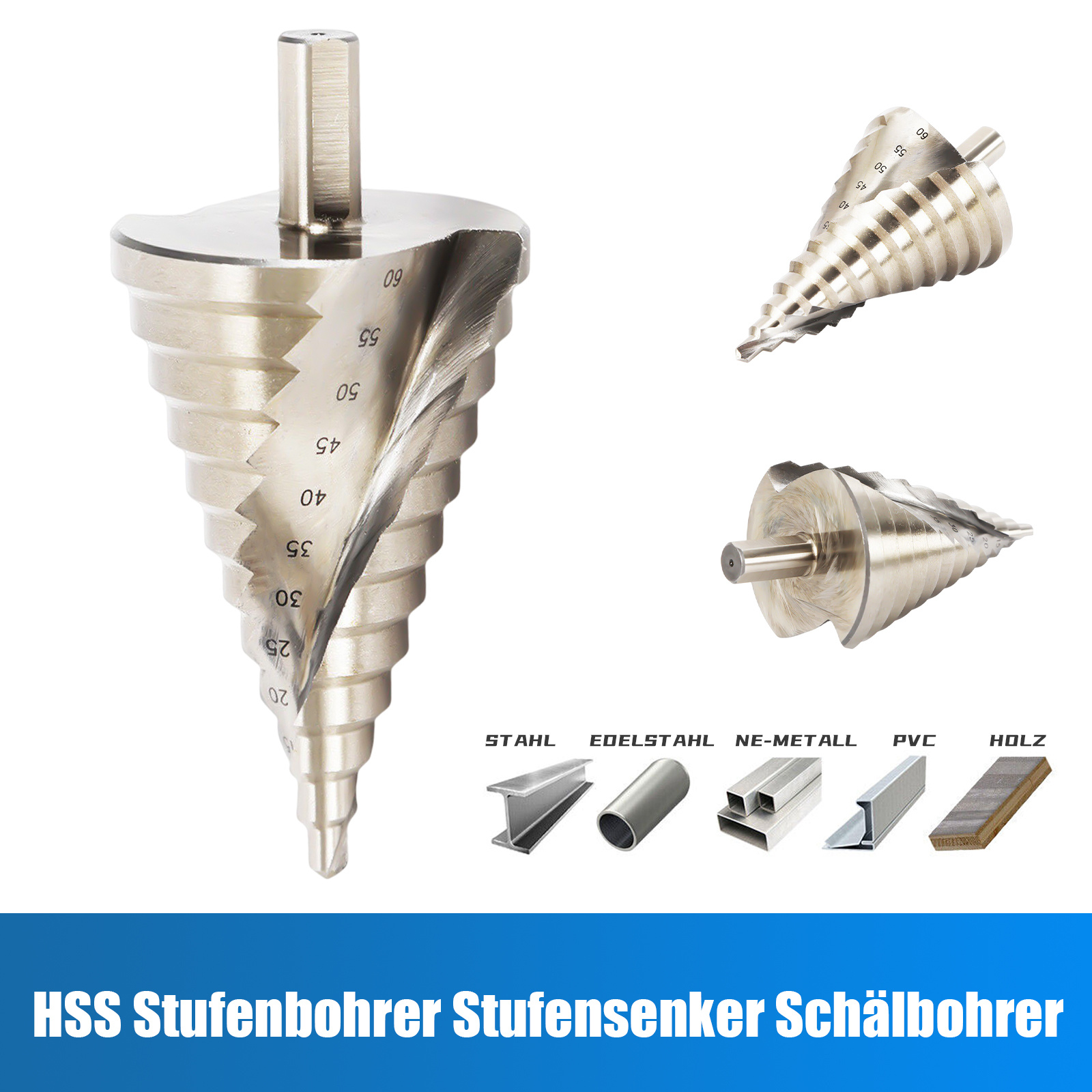 Hss Titanium Steel Step Drill, Diameter 6-60 Mm, Cone Drill, Milling Cutter, Step Drill, Countersink Step Drill, Peeling Drill, For Iron Plates, Pvc Panels, Insulation Panels
