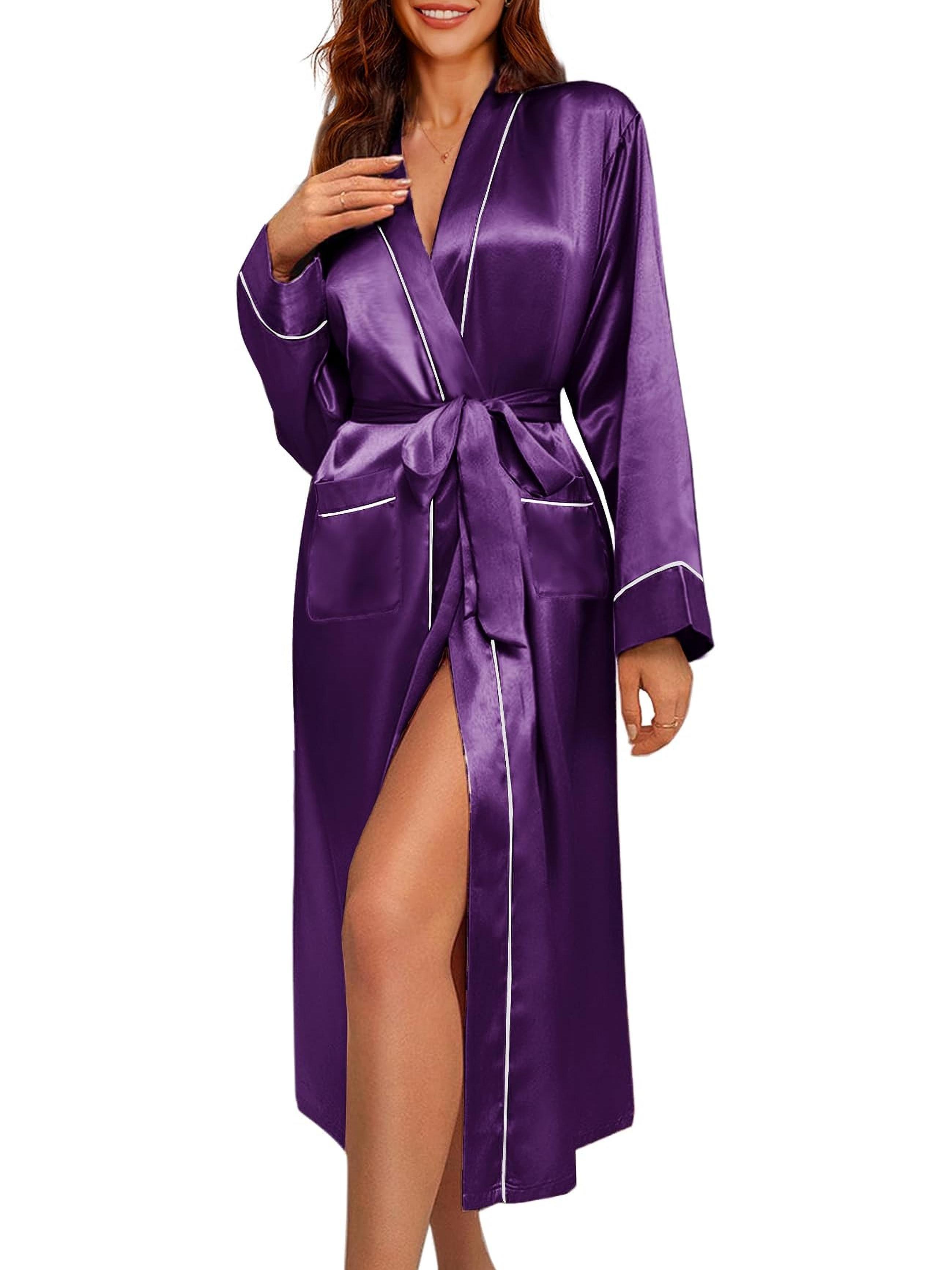 Women's Satin Bridal Robe Long Sleeve Loose Fit Kimono Bathrobe
