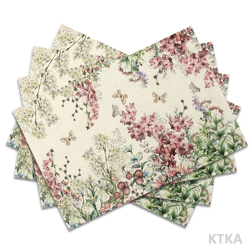 item picture 4 6pcs floral butterflies pink white green patterned placemats heat resistant and non slip placemats   weddings birthdays banquets as well   and dining room decor
