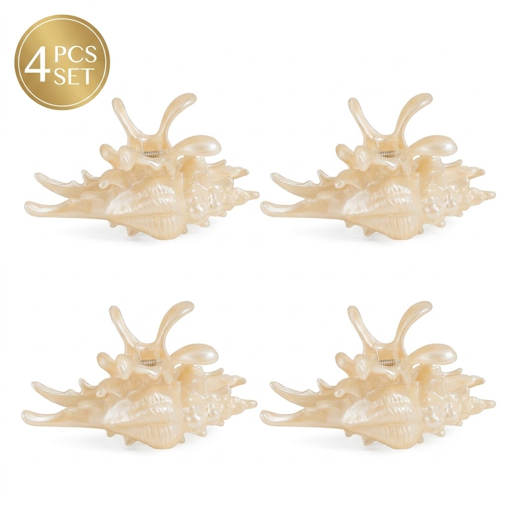 TEMU 4 Pinzas para el Cabello con Concha Blanca Perla, Pinzas Grandes Antideslizantes para Coleta en la Parte Posterior de la Cabeza, Adornos para el