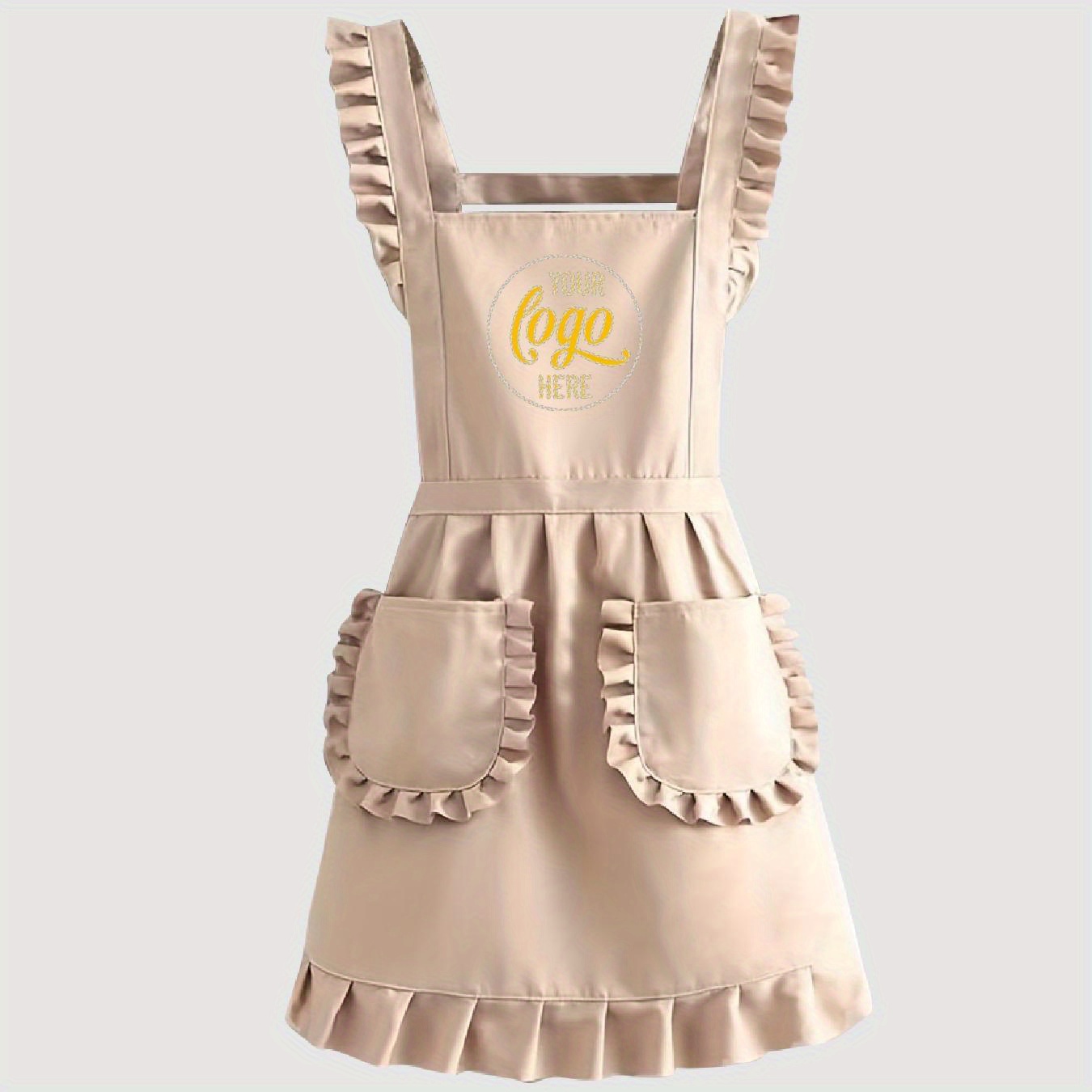 TEMU Custom Logo Fashionable Adjustable Ruffle Apron With Double Pockets - Perfect Gift For Women, Suitable For Cake, Sweet, Nail Salon, Beauty Shop,