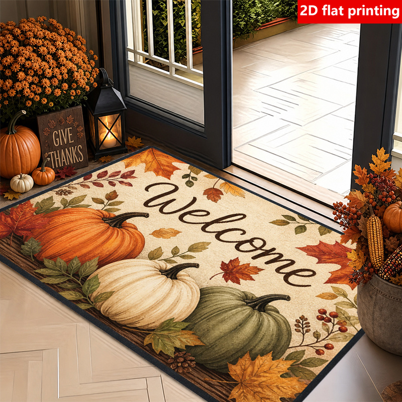 TEMU 2d Flat Printing, 1pc Pumpkin Doormat, Flannel Material Non-slip Comfortable Easy To Clean, Ideal For Entrance, Terrace, Porch, And Farmhouse,