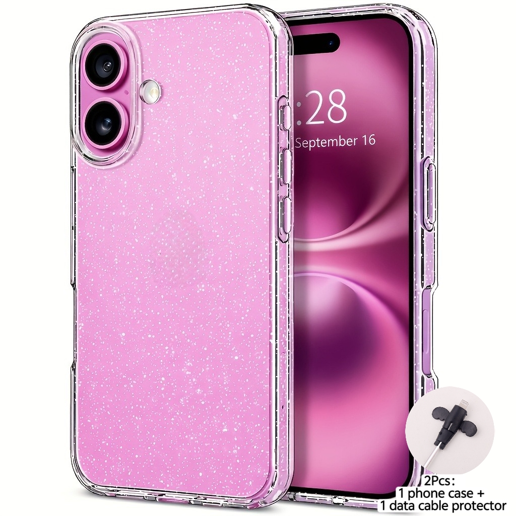 TEMU Coque de téléphone : 2 pièces : 1 coque + 1 cadeau (protecteur de câble de charge Petites Ailes) Coque de téléphone transparente à paillettes